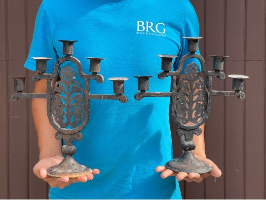 Pair Of Hugo Berger For Goberg Arts & Crafts Iron Candelabra