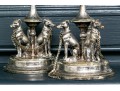 Pair Of English Silver Plated Figural Greyhound Candlesticks Ca. 1880 Or Earlier