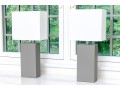 Pair Of Chic Contemporary Table Lamps In Gray Leatherette