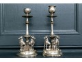 Pair Of English Silver Plated Figural Greyhound Candlesticks Ca. 1880 Or Earlier