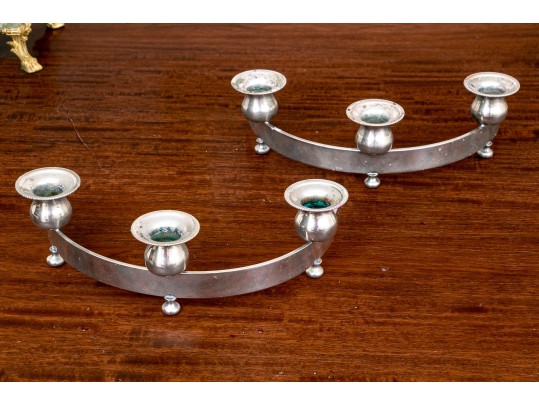 Pair Of Mid-Century Modern Semi-Circle Silver Plated Candelabras