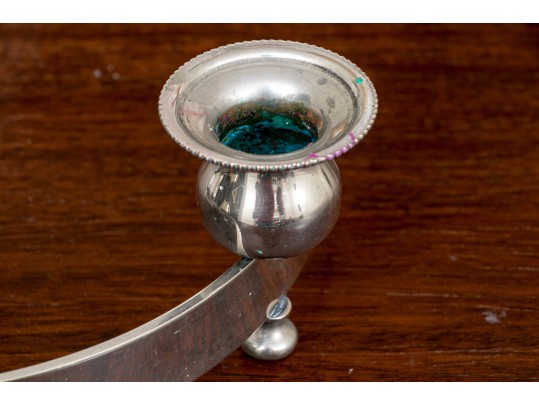 Pair Of Mid-Century Modern Semi-Circle Silver Plated Candelabras