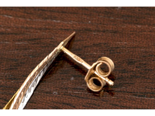 14K Tricolor Gold Herringbone Chain Dangle Earrings