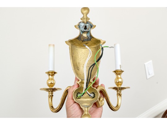 Quality Pair Of Polished Brass Wall Sconces