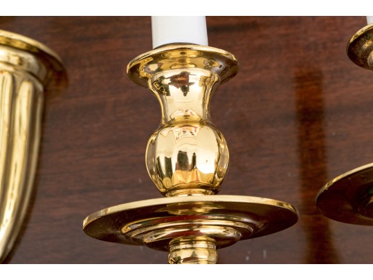 Quality Pair Of Polished Brass Wall Sconces