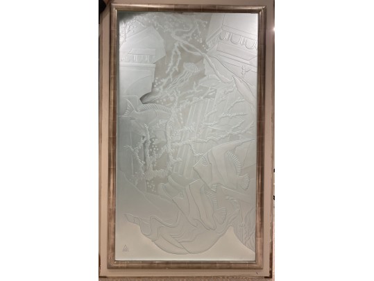 Dennis Abbe (B. 1941) Impressive Etched Aquatic Glass Panel