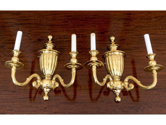 Quality Pair Of Polished Brass Wall Sconces