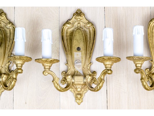 Set Of Four Crescent B.M. Co. Brass Electric Wall Sconces