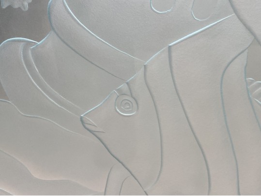 Dennis Abbe (B. 1941) Impressive Etched Aquatic Glass Panel