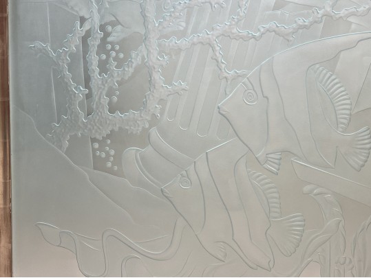 Dennis Abbe (B. 1941) Impressive Etched Aquatic Glass Panel