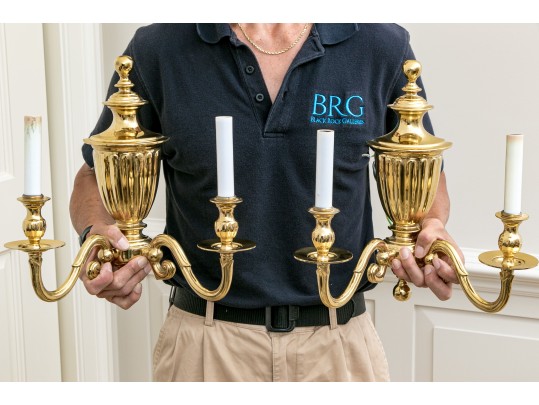 Quality Pair Of Polished Brass Wall Sconces