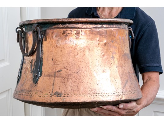 Fabulous Large And Rustic Twin-Handled Copper Cauldron