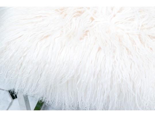 Pair Of Quality Mongolian Lambswool And Chrome Stools