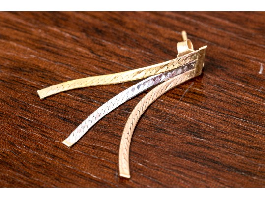 14K Tricolor Gold Herringbone Chain Dangle Earrings