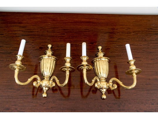 Quality Pair Of Polished Brass Wall Sconces