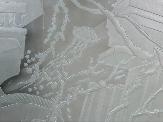 Dennis Abbe (B. 1941) Impressive Etched Aquatic Glass Panel