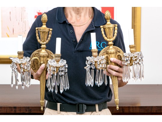 Pair Of Vintage Louis XVI Style Brass Wall Sconces