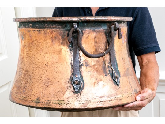 Fabulous Large And Rustic Twin-Handled Copper Cauldron
