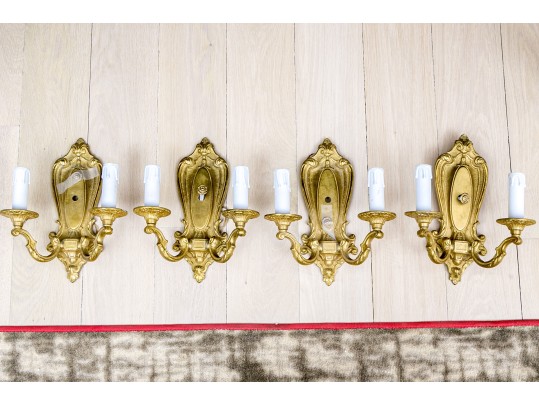 Set Of Four Crescent B.M. Co. Brass Electric Wall Sconces