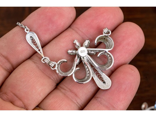 Lovely Sterling Silver Jewelry Suite With Blue And Clear Stones