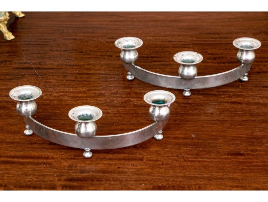 Pair Of Mid-Century Modern Semi-Circle Silver Plated Candelabras