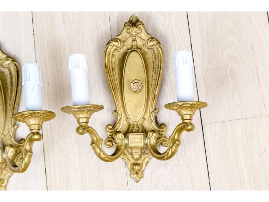 Set Of Four Crescent B.M. Co. Brass Electric Wall Sconces
