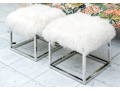 Pair Of Quality Mongolian Lambswool And Chrome Stools