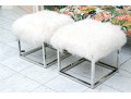 Pair Of Quality Mongolian Lambswool And Chrome Stools