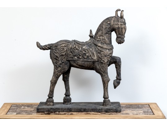 Large And Decorative Sculpture Of A Well Groomed Horse On Base