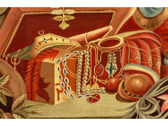 Maitland-Smith 6' H, Hand-painted Architecture With Still Life Scene, Canvas Wrapped Panel