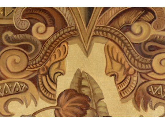 Maitland-Smith 6' H, Hand-painted Architecture With Still Life Scene, Canvas Wrapped Panel