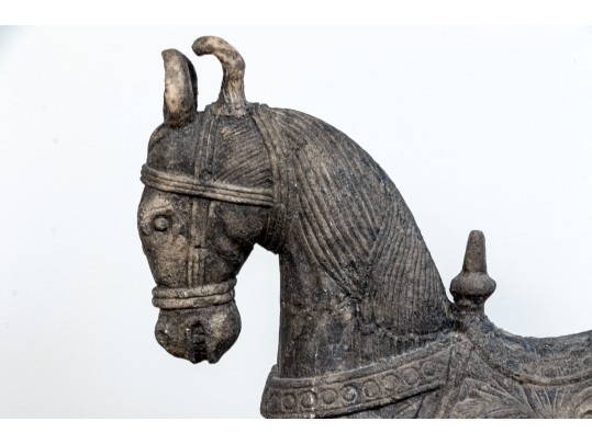 Large And Decorative Sculpture Of A Well Groomed Horse On Base
