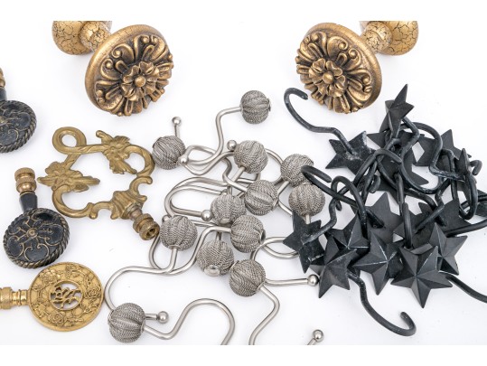 Decorator's Collection Of Lamp Finials, Shower Curtain Hooks, And Door Knobs