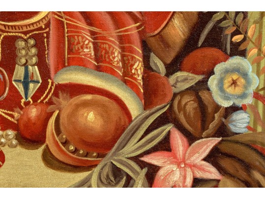 Maitland-Smith 6' H, Hand-painted Architecture With Still Life Scene, Canvas Wrapped Panel