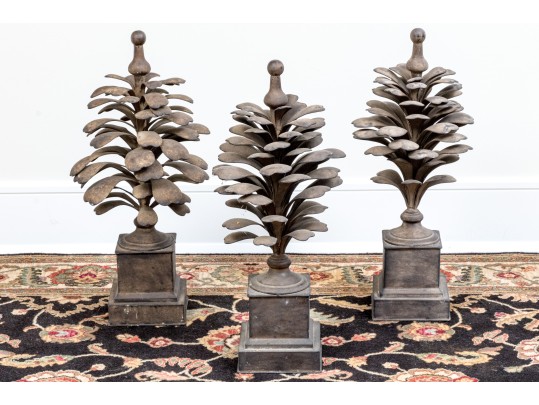 Set Of Three Metallic Palm Form Architectural Elements