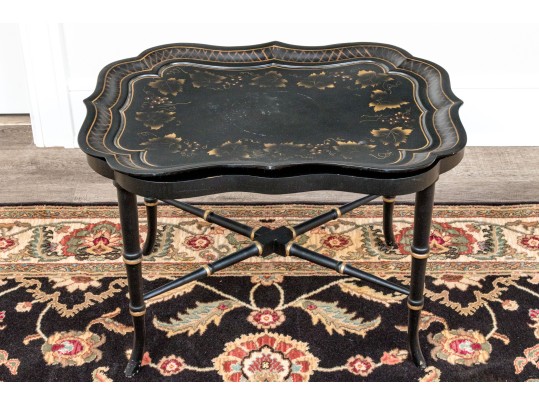 Georgian Style Faux Bamboo Ebonized And Laquered Tray Top Table