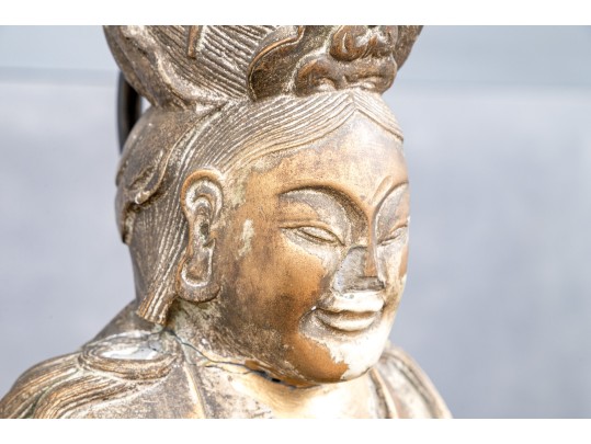 Decorative Gilt Finished Ceramic Guanyin Form Table Lamp