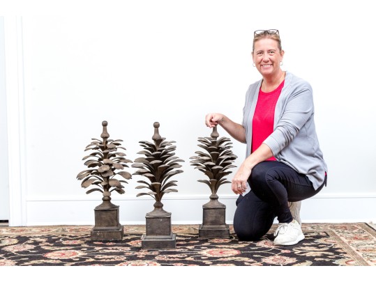 Set Of Three Metallic Palm Form Architectural Elements