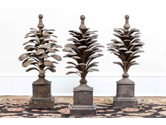 Set Of Three Metallic Palm Form Architectural Elements