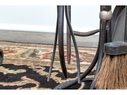 Ornate Black Finished Fire Screen With Doors And Tools
