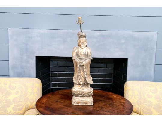 Decorative Gilt Finished Ceramic Guanyin Form Table Lamp