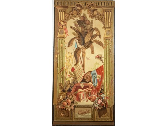 Maitland-Smith 6' H, Hand-painted Architecture With Still Life Scene, Canvas Wrapped Panel