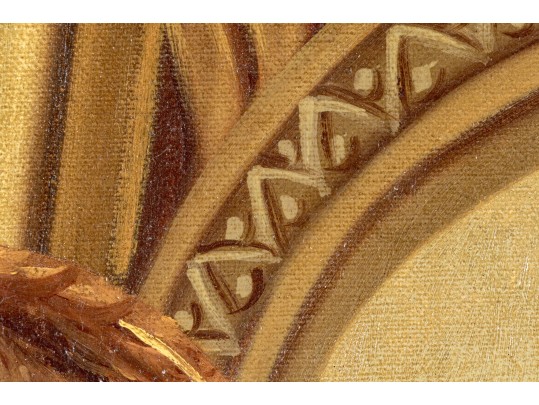 Maitland-Smith 6' H, Hand-painted Architecture With Still Life Scene, Canvas Wrapped Panel