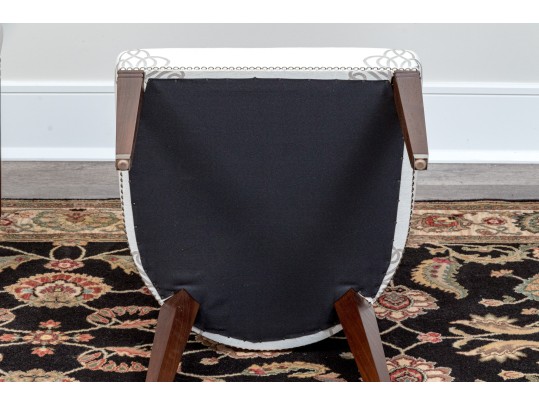 Stylish Set Of Six Upholstered Side Chairs With Sculpted Seat Backs
