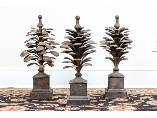 Set Of Three Metallic Palm Form Architectural Elements
