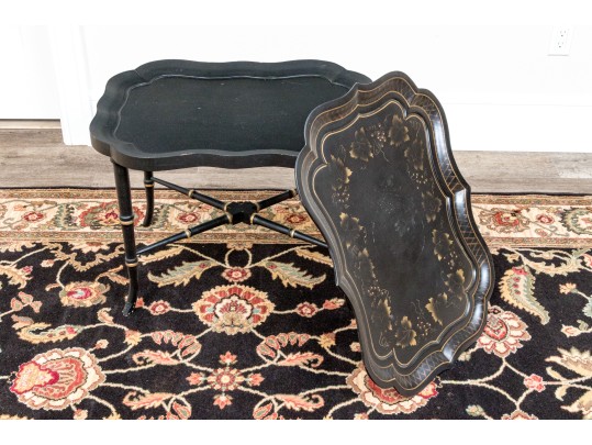Georgian Style Faux Bamboo Ebonized And Laquered Tray Top Table