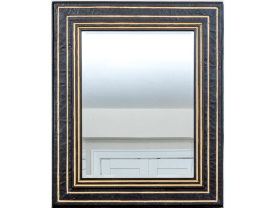 Stylish Pair Of Geometric Striped, Ebonized, And Gilt Finished Mirrors