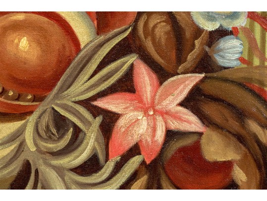 Maitland-Smith 6' H, Hand-painted Architecture With Still Life Scene, Canvas Wrapped Panel