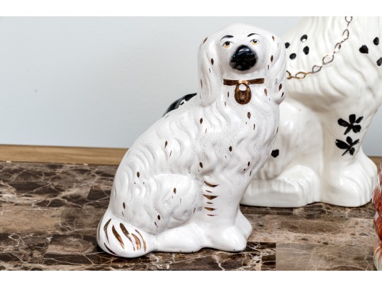 Group Of Staffordshire Hand-painted Ceramic Spaniels With A Compatible Mug