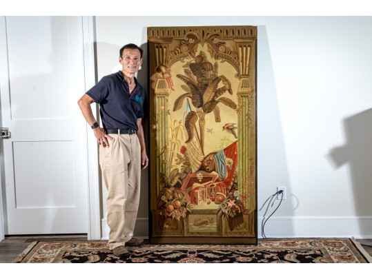 Maitland-Smith 6' H, Hand-painted Architecture With Still Life Scene, Canvas Wrapped Panel